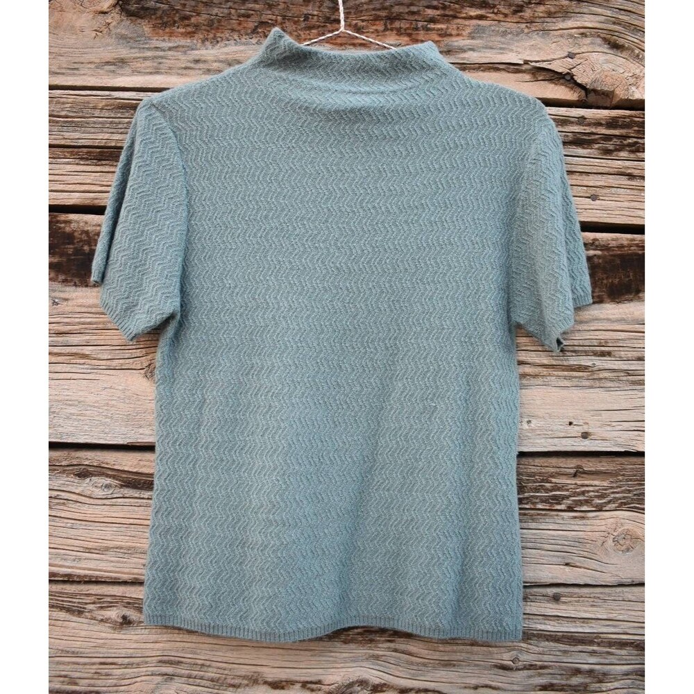Vintage 1990s Blue Textured Knit Mock Neck Sweater by Crossing Pointe